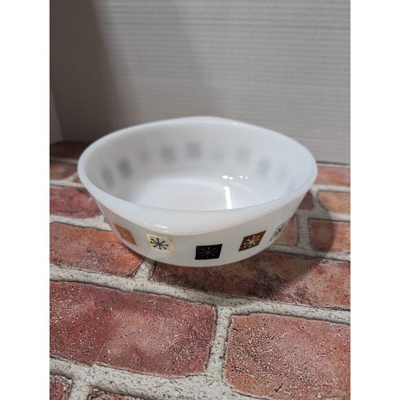 VTG MCM Inland Glass 8.5" Casserole Dish Atomic Snowflake Black Gold No Lid - Picture 3 of 6